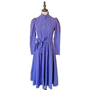 Vintage Laura Ashley Cottagecore Midi Prairie Dress Puff Sleeve 100% Cotton Sz 8
